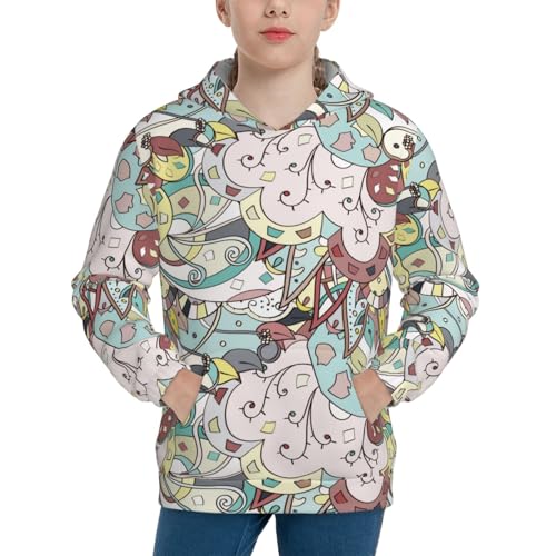 Ethnic Colorful Doodle Texture Kids Pullover Hoodies Boys Sweatshirts Girls Athletic Clothes with Pocket