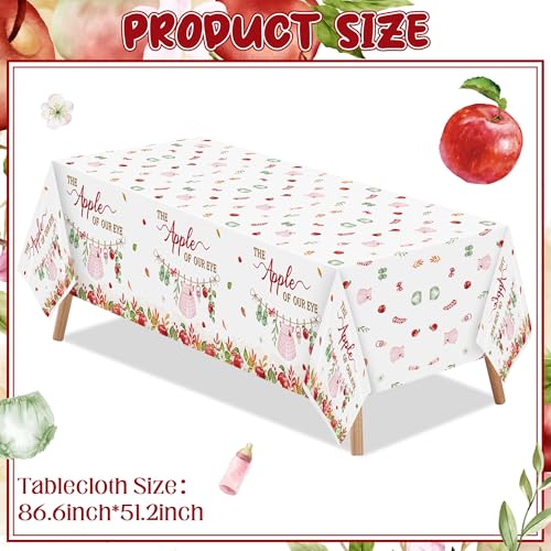 Image of K1tpde Apple Baby Shower Tablecloth - 3PCS Fall The Apple of Our Eye with Watercolor Flower Plastic Tablecloth, Disposable Sweet Baby Tablecover, Spring Floral Party Supplies for Birthday Decorations