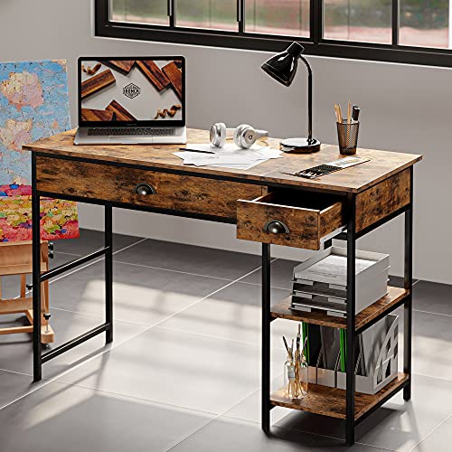 IRONCK Computer Desk with Drawers and Shelves, 55 inch Lift Top Standing Desk, Height Adjustable, Industrial Laptop Table for Home & Office