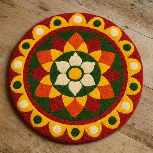 Image of Roseate Rangoli (60x60 cm) Super Soft Microfiber 1800 GSM Decorative Mat Anti-Skid Door Mats for Home /Bathroom Mat /Bedroom /Kitchen /Floor Mat (Maroon)
