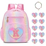 I IHAYNER Kids Glitter Initial Backpack Mini Backpack for Girls Lightweight Toddler Preschool Backpack Girls Personalized Trendy Stuff Gifts Pink K
