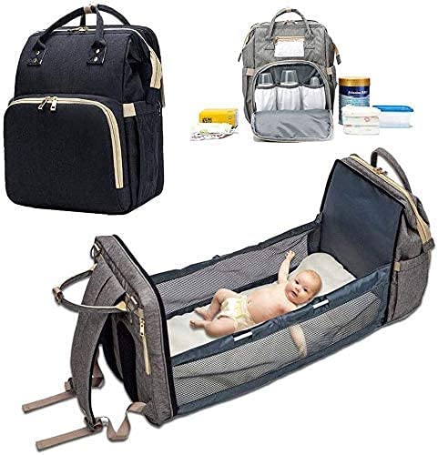 Kids Creation Mommas Baby 5 in 1 Travel Bag Foldable Baby Bed, Portable Diaper Changing Station Mummy Bag Backpack, Travel Crib Infant Sleeper, Baby Nest with Mattress (Black)-image-23