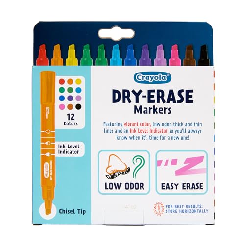 Crayola Take Note Dry Erase Markers for School (12ct) Teacher Supplies, Chisel Tip Whiteboard Markers, Essential Classroom Must Haves, Low Odor
