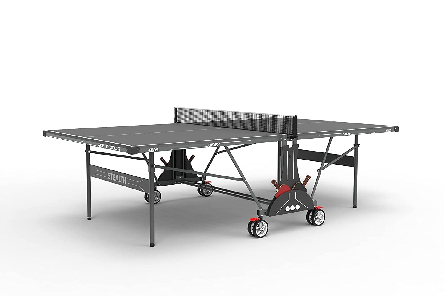 STAG GLOBAL Stealth (2023 Edition) Performance Table Tennis (T.T) Table| Full Size Professional Table with Quick Easy Setup| Single Player Playback Mode (1 Table Cover,2 TT Rackets,3 Balls)-NewLaunch