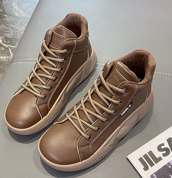 AUNTHUI Women'S Soft Leather Comfortable Casual Sneakers,Round-Toe Lace-Up Platform Sneakers,Outdoor Anti-Slip Shock Absorbing Heighten Fashion Running Sneakers2