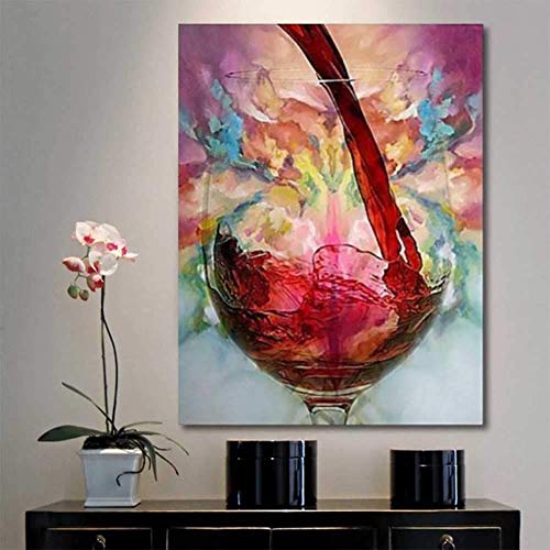 TXYFYP Toile Imprimé Peinture, Artisanat Suspendu Décoratif Toile Huile Peinture sans Cadre Abstrait Rouge Vin Verre Peinture - sans Cadre, 90x60cm
