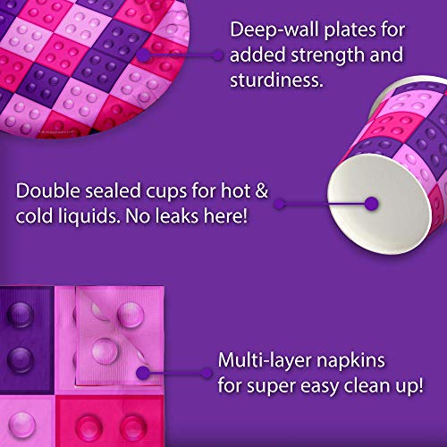 Pink Building Blocks Birthday Party Supplies Set Plates Napkins Cups Kit For 16 #TOP2