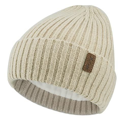 Bequemer Laden Herren Winter Warm Beanie Müte Stricktmüte Wintermüte Slouchy Skull Cap mit Fleece Gefüttert, Beige, Einheitsgröße