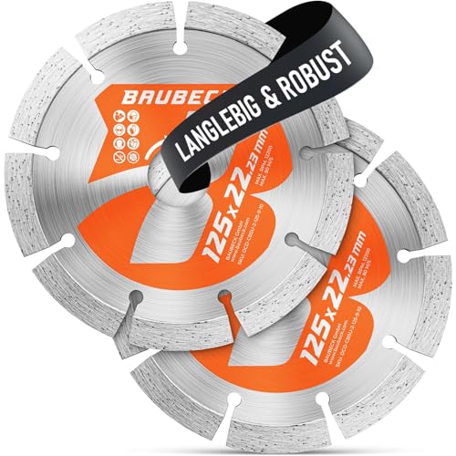 BAUBECK 2Stk. Diamantscheiben 125mm für Stein Beton Leistungsstark kompatibel mit Winkelschleifer von Bosch Metabo Diamant Trennscheibe 125 Diamanttrennscheibe 125 Diamant Trennscheibe 125 Stein