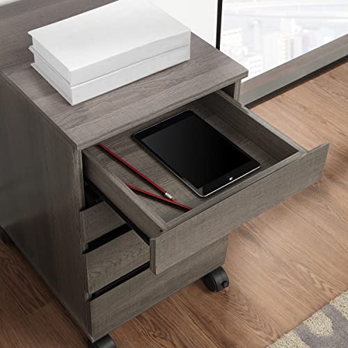 Image of OSP Home Furnishings Holly 4-Drawer Mobile Storage Cart for Home Office, Farm Brown Oak Finish