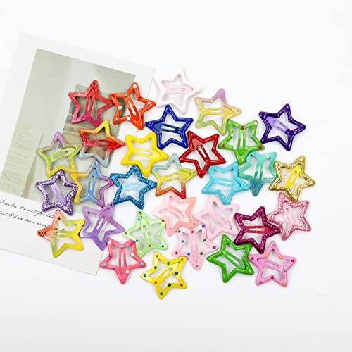 Dizila 60 Pieces/30 Pairs Small 1.3" Non Slip Glitter Sparkly Star Metal Snap Hair Clips Mini Barrettes Tiny Stars Shaped Hairclips Hairpins Y2K Hair Accessories For Baby Girls Toddlers Kids Women #TOP6