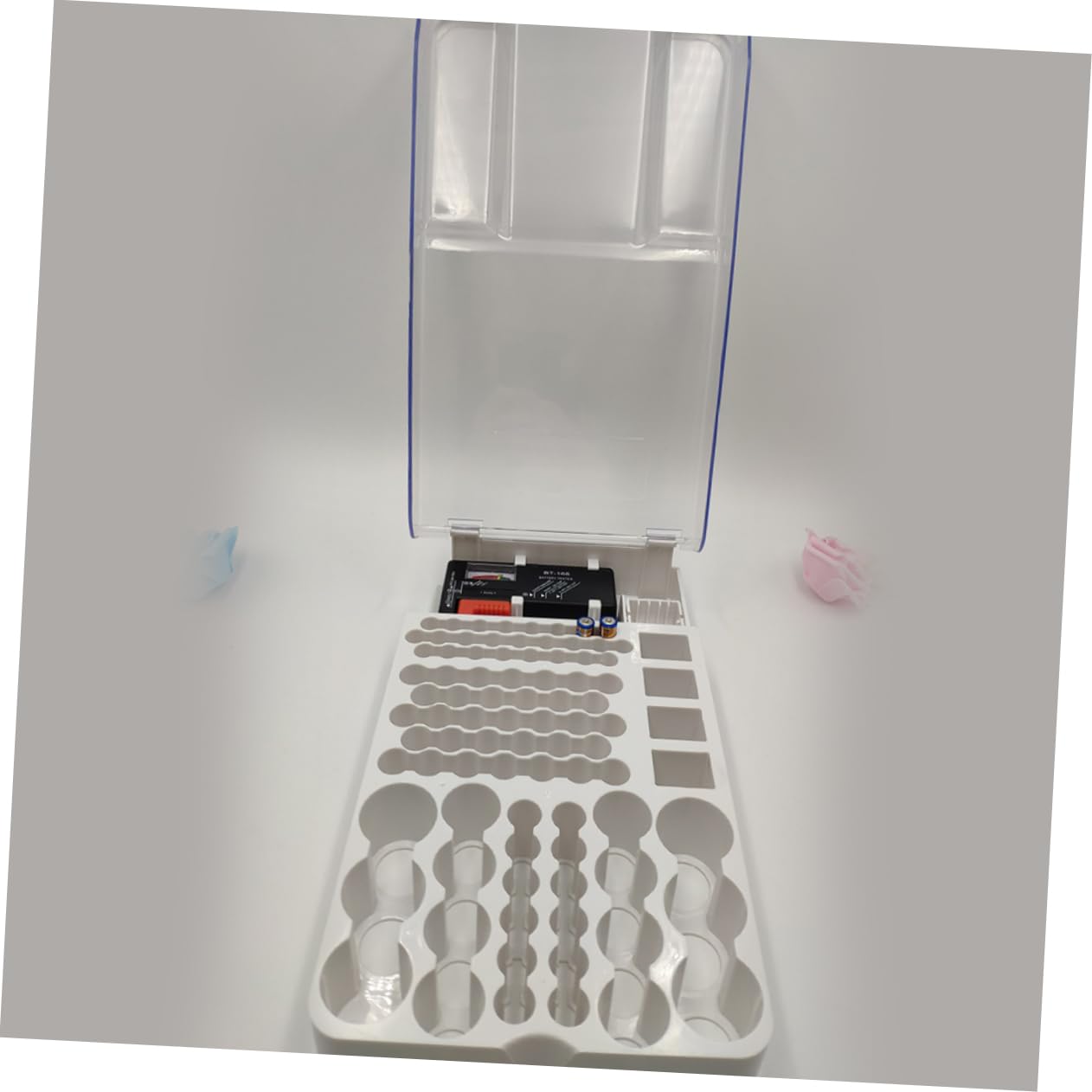 Organizer per Tester di Capacità Integrato, Custodia in Abs Bianco Grande Capacità per Uso Negozio, Supporto e Verifica Pile Aa Aaa