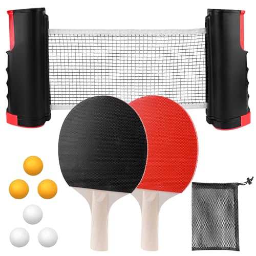 Set Professionnel de Tennis de Table avec Filet, 2 Raquettes de Ping Pong, 6 Balles, 1 Sac de Transport - Kit pour Intérieur Extérieur Enfants Adultes