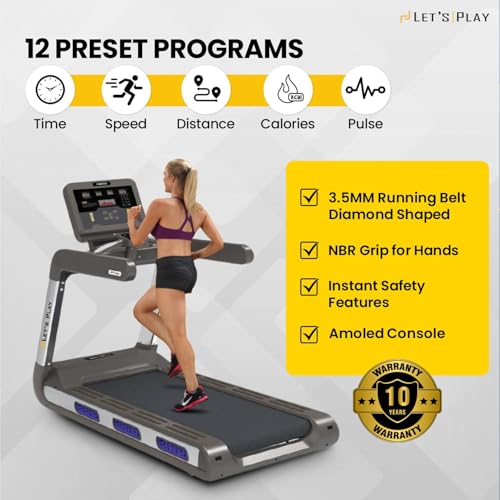 Image of Let's Play Future-X Commercial Treadmill for Gym and Home use| 8HP Peak AC Motor with Japanese Technology | 20 Level Auto Incline Running Machine | Top Speed 20km /hr | Max User Weight 250Kgs.