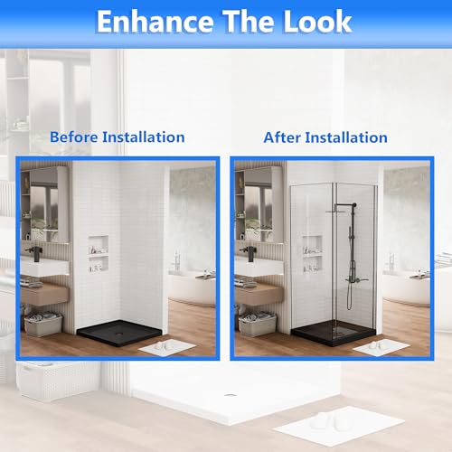 Image of Casaphoria 36 inch x 36 inch Shower Base Pan with 3.5 inch Center Drain Hole,Shower Pan Five-Layer Acrylic + ABS Processing Shower Enclosure Base for Bathroom Corner Shower Door, Double Threshold Black