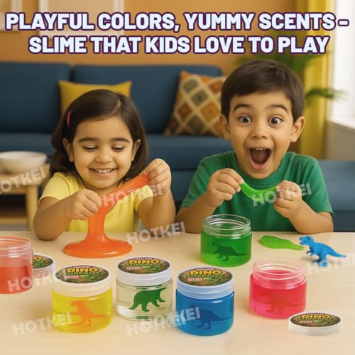 Image of HOTKEI Yellow 200 gm Slime with Dinosaur Eraser Toy Inside for Kids 3 to 10 Years Kit Set Art Slime Dino Toys for Birthday Return Gift Toys for Kids Boys Girls Birthday 9-12 Year