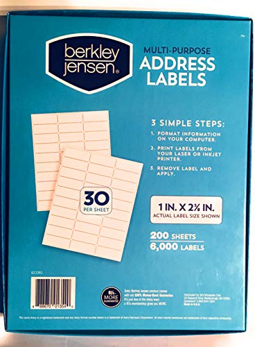 Multi-Purpose Address Labels For Laser & Inkjet Printers, 1 In. X 2 5/8 In. Box Of 6000 Labels #TOP2