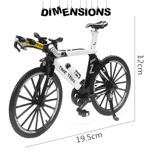 Image of VGRASSP 1:8 Scale Die Cast Racing Bicycle Toy for Kids - The Alloy Metal Off-Road Decorative Showpiece Realistic Design Bike Features Moveable and Rotating Handle, Wheels, Pedals (Black-White)