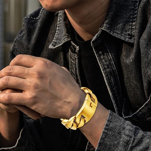 ROWIN&CO Jewelry Huge 32mm Chunky Chain Necklace Heavy Sturdy 18K Gold Plating 316L Stainless Steel Hip Hop Punk Fashion Party Gift for Men Women Cuban Chain, 8.66-35 Inch3