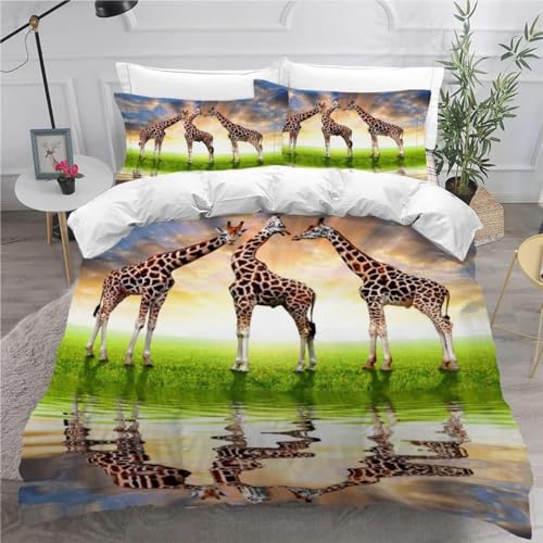 Funda Nordica Cama 90 Jirafa Ropa de Cama Jirafa Microfibra Suav Funda Edredon 135x200, Funda Nórdica Animales Salvajes y 2 Funda de Almohada 50x80 cm, d8007