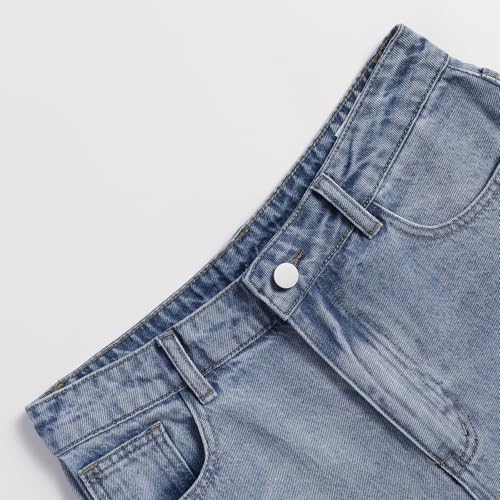 Women's Flower Decal Leg Denim Pants High Waisted Straight Leg Pants Jeans with Pockets3