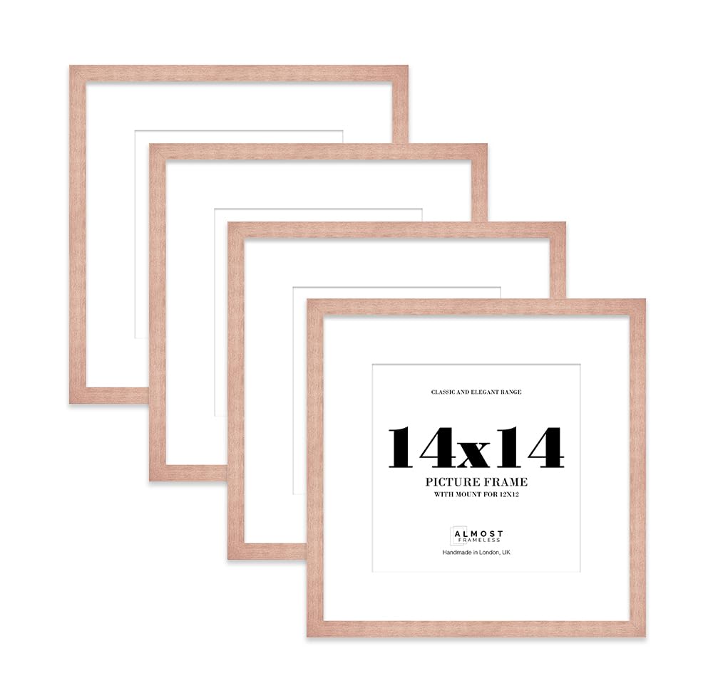 14x14 Bronze Picture Frame with Mount for 12x12 Photos, Prints - Modern Square Wall Frame, Set of 4