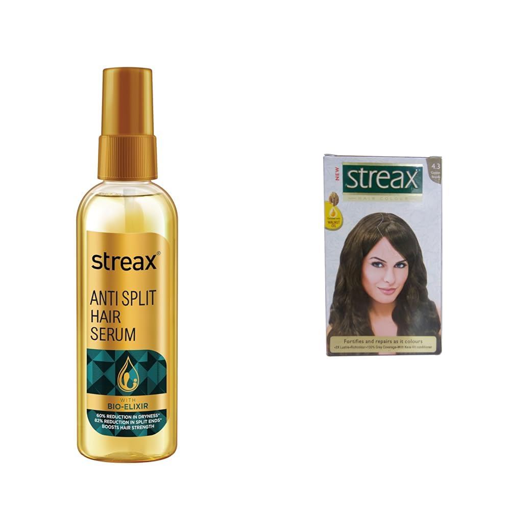 Streax Anti Split Hair serum, 100 ml I with Bio - Elixir I Controls split ends I 82% reduction in Split Ends I 60% reduction in dryness Cream Hair Colour for Women & Men | Golden Brown-image-23