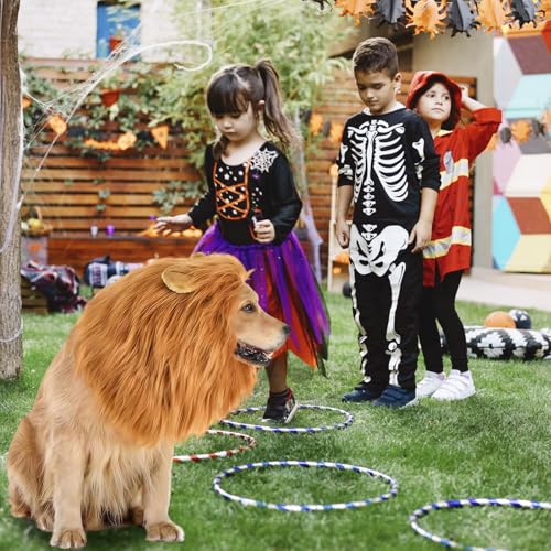 MUNSKT Löwenmähne Perücke mit Ohren, verstellbares Haustierkostüm mit Ohren für Hundekostüme, Mähne, Löwenhaar, Hundekleidung, Kleid für Halloween, Weihnachten, Party, Aktivität, Größe L