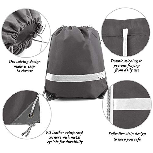 Image of BeeGreen 20-Piece Grey Drawstring Backpacks, Reflective Cinch Sacks, DIY Blank Drawstring Bags for Women and Men, 16.5 inch L x 13.4 inch W