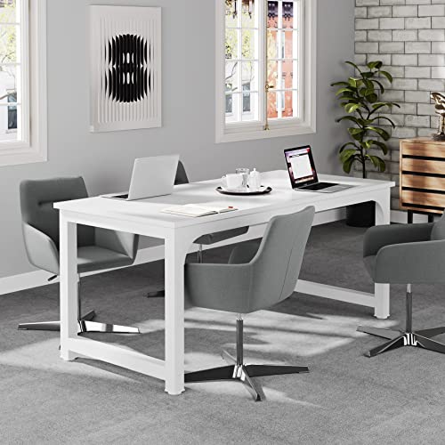 Image of Tribesigns 63 inchExecutive Desk, Large Office Computer Desk with Thicken Frame, Modern Simple Workstation Business Furniture for Home Office, White