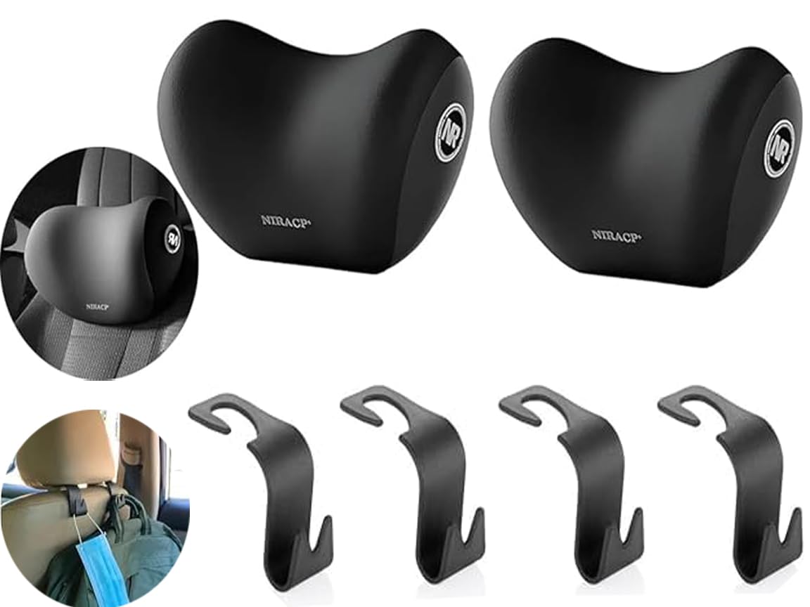 SPEN CANDELS Car Neck Pillow with car seat Hook 2,Neck Pain Relief Long Drive Seat Back Head Rest Memory Foam Pillow for Driving with Adjustable Strap, Removable Cover, Office Chair (Black, 2, Pack)-image-14
