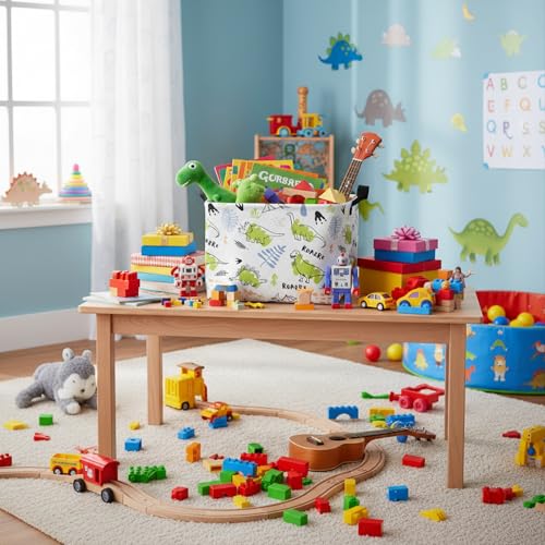 Image of Foldable Dino Toy Basket for Boys & Kids Rectangular (A)