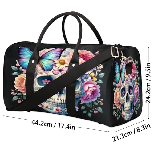 Travel Duffle Bag Gothic Skull Flower Sports Gym Bags for Women Men Weekender Overnight Bags Waterproof Carry On Tote Bag Workout Bag for Dance Swimming Yoga Hospital4