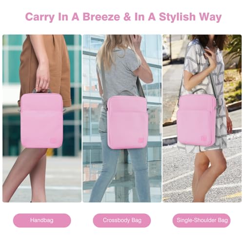 Image of Dadanism 9-11 Inch Tablet Sleeve Bag Carrying Case with Shoulder Strap for iPad (A16) 11 inch, iPad 10th Gen 10.9 inch, iPad Air M4 /Pro M5 11 inch, iPad 9 /8 /7th 10.2 inch, Galaxy Tab A11+ Plus 11 inch, Flowers Pink