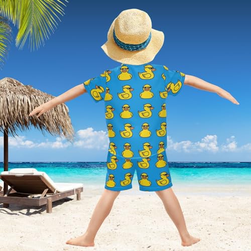 Image of visesunny Graphic Floral Boys 2 Piece Outfits Button Short Sleeve Tee Top Shorts Set Summer Beach Clothes for 3-10 Years