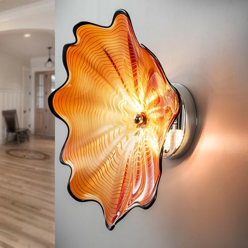 Hand Blown Glass Wall Plates Decor, Unique Murano Glass Wall Art Plates, Dia 12-Inch Glass Walls Art for Bedroom, Dining Room, Living Room, Staircase, Hallway, Kitchen (Orange-1) Hand Blown Glass Wall Plates Decor, Unique Murano Glass Wall Art Plates, Dia 12-Inch Glass Walls Art for Bedroom, Dining Room, Living Room, Staircase, Hallway, Kitchen (Orange-1)