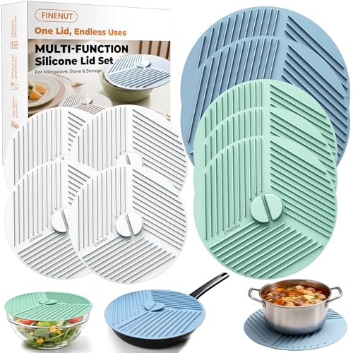 FINENUT Silicone Lids for Bowls,Pot Holders - 9-Pack Kitchen hot Pads & Microwave Splatter Cover Food Storage Universal Multi-Use Lid & Trivet Mats for Pans,Plates,Cups Heat Resistant Dishwasher Safe
