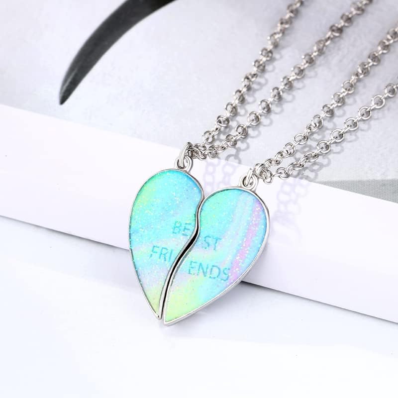Kefley Best Friend Necklaces for 2 Girls Colorful Illusion Matching Heart Necklaces for Best Friends Gifts for Birthday Christmas Presents for Bestie Glitter BFF Friendship Necklace for Teen Girls4