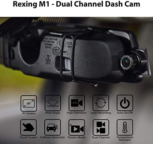 REXING M1 HD Dual Channel Rear View 10 IPS Touch Screen Mirror Dash Cam 1296p + 720p Wide Angle Dashboard Streaming Media Recorder DVR with Rear Camera