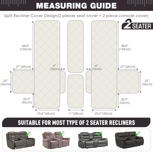 Image of TAOCOCO Polyester Loveseat Recliner Cover With Center Console - 100% Waterproof Pet Protector for Dual Recliner With Cup Holder, Split Reclining Furniture for Pets & Kids (2 Seater, Coffee)