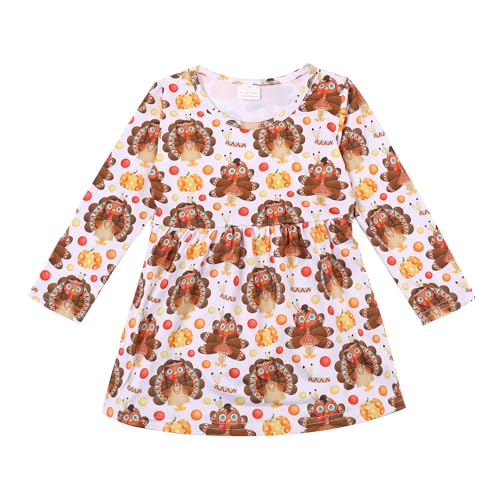 Image of Thanksgiving Toddler Girls Turkey Outfits Set Ruffle T-Shirt Dress and Pants Outfit Set 3-8Years