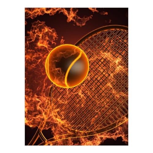 Novastar Kits de arte de diamantes para adultos, raqueta de tenis en fuego 5D, sin marco, kits de pintura Dimond para adultos principiantes, kits de diamantes redondos para decoración de pared del