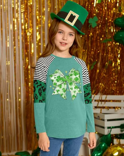 Image of BesserBay Girls St Patrick's Day Raglan Shirt Irish Sequin Lucky Stripe Shamrock Graphic Top 4-14 Years