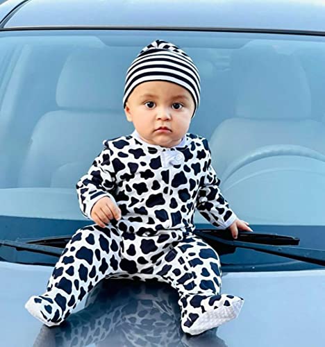 Unifaco Cow Print Baby Clothes Sleepers 6-9 Months Zipper Footie Pajamas Outfits Infant Long Sleeve Onesie With Mitten Cuffs One Piece Jumpsuits #TOP2