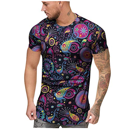 FORUU Shirts for Mens 2020 Fashion Trendy Summer Slim Tees Casual African Print O-Neck Short Sleeve T Shirt Tops Mens Slim Fit Shirts African Shirts for Men Husband Father Boyfriend Gift