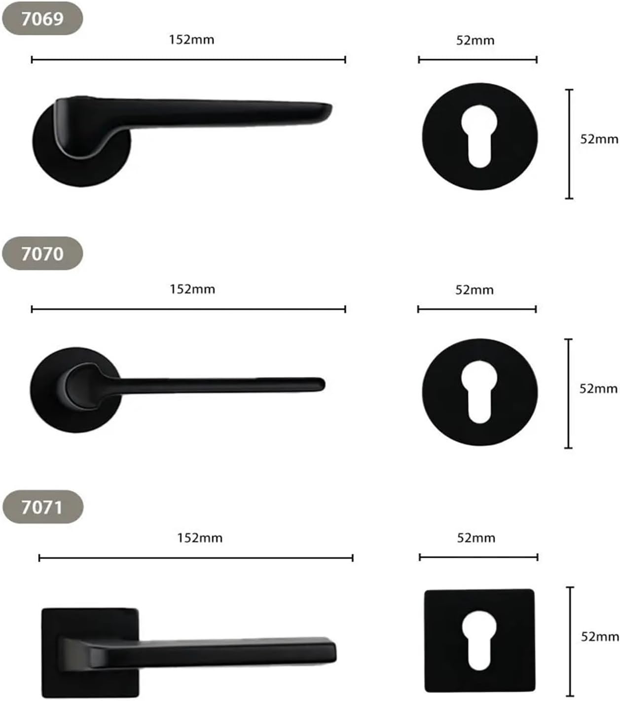 Modern Silent Door Lock Indoor Bedroom Room with Key Solid Wood Split Handle(Black 7069-58)