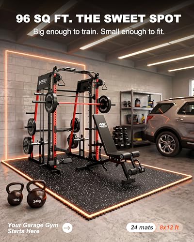 Image of Mikolo M4 2.0 Smith Machine, 2200lbs Squat Rack with LAT-Pull Down System & Cable Crossover Machine, Training Equipment with Leg Hold-Down Attachment