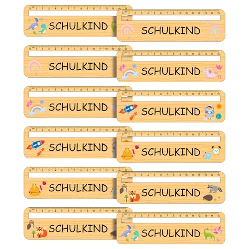 Nezyo 12 Stück Lesehilfe mit Lineal aus Holz 15 cm Lesezeichen Leselineal SCHULKIND Einschulungsgeschenk Geschenk zum Schulbeginn für Erster Schultag Grundschule Bücherliebhaber Schultütenfüllung