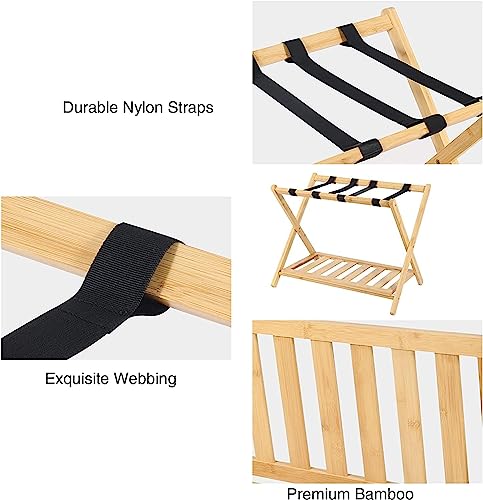 REDCAMP Holz Kofferständer Luggage mit Regal für zu Hause,Klappbarer Gepäckträger für Gästezimmer, Hotelzimmer 68 x 40 x 58 cm