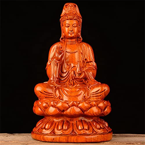 Getrelax Estatua de madera de Guan Yin, estatua de Quan Yin, budista Avalokiteshvara Kuanyin, estatua de budismo en loto, los mejores regalos chinos de Feng Shui (palisandro, 7.87 pulgadas)